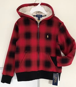 NWT $125 Polo Ralph Lauren Big Boys S (8) Red Sherpa Plaid Hoodie - Picture 1 of 8