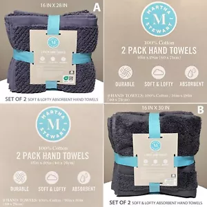 SET OF 2 New Martha Stewart Soft & Lofty Absorbent Durable Hand Towels Blue - Picture 1 of 7