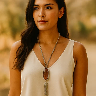 Kendra Scott Rayne Tassel Brown Drusy Necklace Long Pendant 30" - Image 1 of 4