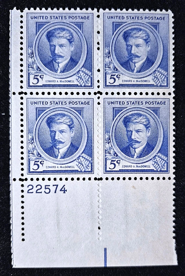 US Stamp 1940 5c MacDowell Famous Americans Scott # 882 MINT NH Plate Block - Image 1 of 1