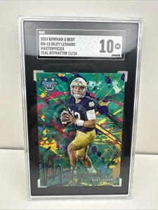 Riley Leonard #11/15 Masterpieces Teal 2024 Bowman U Best Notre Dame SGC 10 - Picture 1 of 2