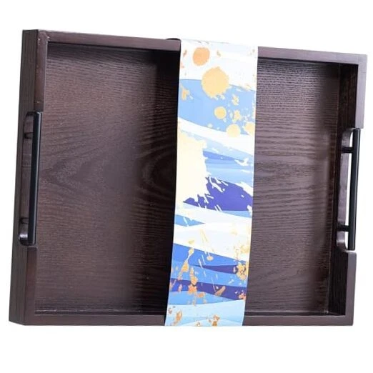 Bandeja de servir grande com alças, 17 x 13 x 2 polegadas marrom escuro madeira de acácia  - Imagem 1 de 1