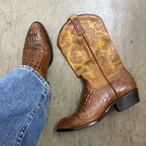 Botas vaqueras Rudel vintage marrón cocodrilo gator para hombre 9,5-10,5 exóticas bordadas - Imagen 1 de 10