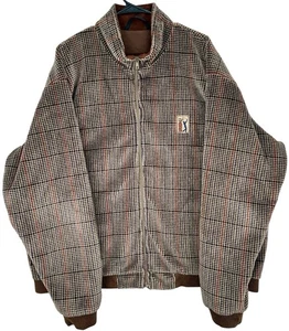 Vintage PGA Tour Mens Brown Faux Suede Sherpa Houndstooth Full Zip Jacket Sz XL - Picture 1 of 7