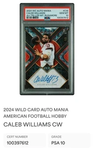 2024 Wild Card Auto Mania, Caleb Williams AMAT-CW, Rookie Card 1 of 3 - Bild 1 von 2
