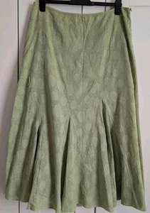 Per Una Long Skirt Lime Green Flared Ruffle Lined Cotton ~ Size 16 R - Picture 1 of 6