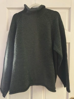 J Crew Vintage 100% Wool Roll Neck Fisherman Sweater Mens Large Dark Green - Image 1 of 4
