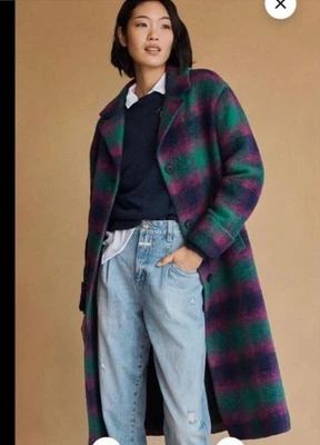 Abrigo Anthropologie a Cuadros Mujer Relajado Mezcla de Lana Preppy Boho Talla 4 Nuevo con Etiquetas ASO TV Foto 1 de 4