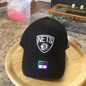 Brooklyn Nets NBA Adidas Primary Color Black L/XL Flexfit Fitted Cap Hat NWT - Picture 1 of 7
