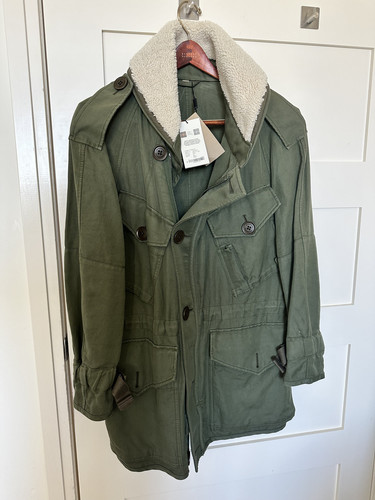 Giacca Burberry Herman Field $1895 con colletto shearling taglia 36 oliva