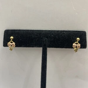 10k-12k-14k Landstrom’s Three Leaf Black Hills Gold Stud Earrings - Picture 1 of 6
