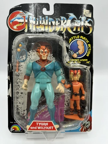 Vintage ThunderCats 1986 LJN Rainbow Toys Tygra & Wilykat Figurines On Card Cover