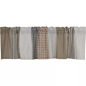 New Country Farmhouse Neutral Gray Tan White TICKING PATCHWORK VALANCE Curtain - Picture 1 of 1