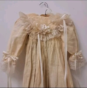 Antikes Baumwollkleid viktorianisch edwardianisch Kinder Baby Schleife Taufe um 1800 - Bild 1 von 12