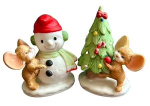 Set statuine vintage 2 pezzi Homco pupazzo di neve con topo/albero con topo - Foto 1 di 11