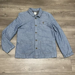 J.Crew Crewcuts Chambray Chore Jacket Blue Cotton Stripe Lining Sz 14 Unisex - Picture 1 of 10