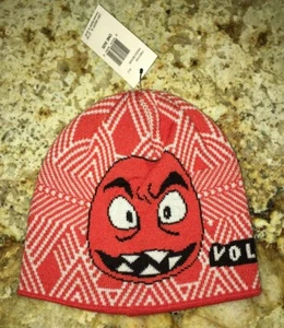 VOLCOM Faces Knit Beanie Orange White Black Winter Hat NEW Kids Youth Boys Girls - Picture 1 of 3