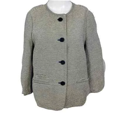 Talbots Jacket Blazer Womens 12P Petite Blue White Striped Cotton Button Up - Image 1 of 4