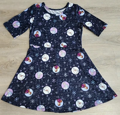 Vestido Disney Frozen 2 Niñas Med Azul Marino Tejido Cuello Redondo Olaf Elsa Ajuste y Acampanado Foto 1 de 4