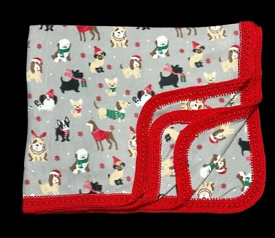 Handmade Christmas Dog Fleece Blanket Crochet Edge 50 x 58 Poodle Yorkie Beagle - Image 1 of 4