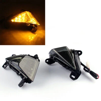 Front LED Turn Signals Blinker For Kawasaki ZX 6R 14R Ninja 650F Concours Smoke， - Image 1 of 4
