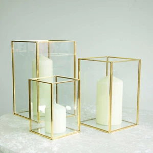 Gold Framed Terrarium Glass Candle Holders 3 Sizes Wedding Event Aisle Decor - Foto 1 di 11
