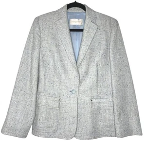 Vintage 90s Valentino Roma Womens Blazer 10 Blue Cotton Tweed Designer Italian - Picture 1 of 24