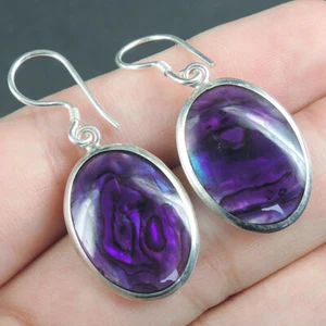 925 Sterling Silver Oval Purple Paua Abalone Shell Earrings Jewellery, PAE-195 - Picture 1 of 7
