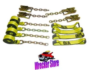 ROLLBACK CAR CARRIER 8 POINT, 18' TIE DOWN STRAP SYSTEM w/ Chains Carrier Hauler - Picture 1 of 4