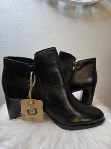 Born Womens Ellaria Boot Sz 9  Black Leather Bootie Block Heel  Zip Up Ret $165 - Picture 1 of 10