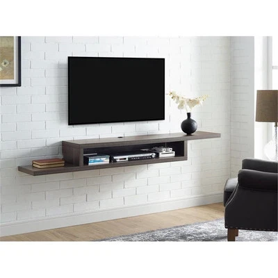 Asymmetrical Wall Mounted Wood TV Console Entertainment Center 72-inch Gray - Image 1 of 3