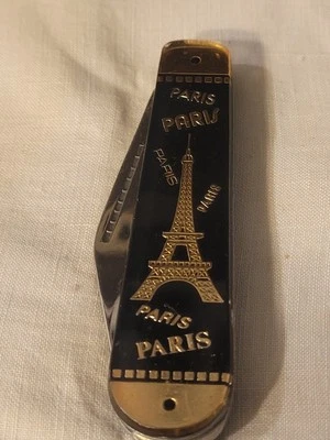 Vintage Paris France Pocket Knife Black with Gold Detail - Image 1 of 4