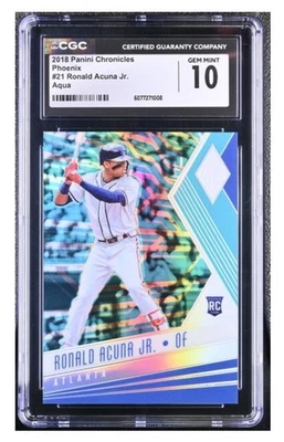 Panini Chronicles Phoenix Ronald Acuna Jr 2018/299 Aqua Prizm #21 CGC 10 RC Gem Foto 1 de 2