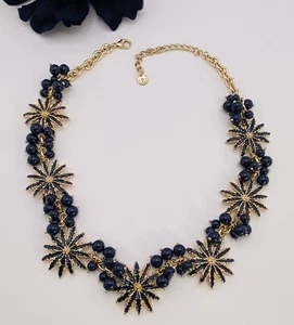 Vintage TALBOTS STARBURST HALSKETTE goldfarben dunkelblau Emaille Statement Choker - Bild 1 von 9