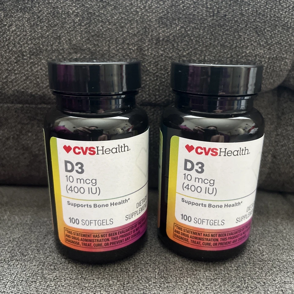 Lotes 2x CVS Health D3 10 mcg 400 UI suplemento dietético 200 Ct (100 ea) cápsulas blandas Foto 1 de 2