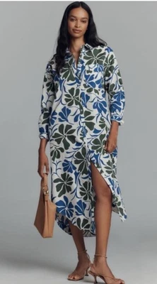Anthropologie Maeve Shirt Dress Soren Blue Floral Cotton Vacay Preppy Medium NWT - Image 1 of 4