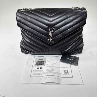 Cartera Saint Laurent Loulou Grande Y Acolchada Monograma Cuero Cadena - Negra Foto 1 de 4