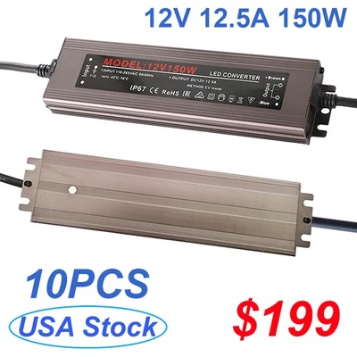 AC110V to DC 12 Volt Transformer Waterproof Power Supply 12.5A 150W LED Driver  - Image 1 of 4