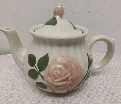 Vintage 1950s Shawnee Hand Painted Pottery/Ceramic Pink Roses Tea Pot USA READ - Image 1 of 4