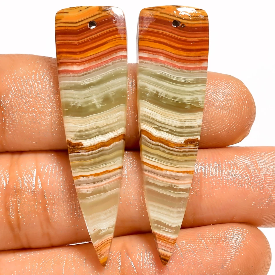 Banded Calcite Triangle Cabochon Drilled Stone Pair 33 Ct 43X12X3mm DE-169 - Image 1 of 1
