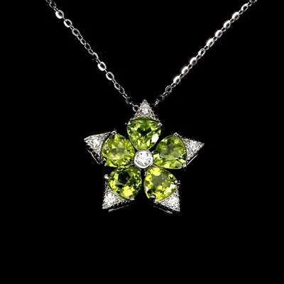 925 Sterling Silver Necklace Trilliant Peridot 6mm Natural Gemstone Jewelry 18in - Image 1 of 4