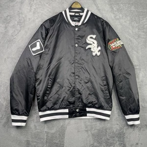 Vintage Chicago White Sox Jacket Mens Large Satin Black Bomber MLB World Series - Picture 1 of 18
