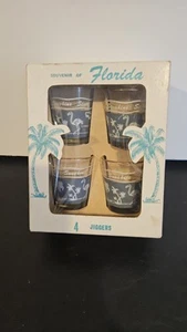 Vintage Florida Sunshine State Jiggers(Set Of 4) Gold Rimmed - Picture 1 of 13