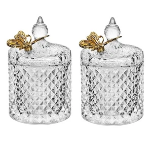 2PCS Vintage Bathroom Canisters Cute Butterfly Lids Small Thick Clear Glass J... - Bild 1 von 9