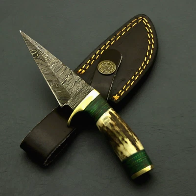 Cuchillo de hoja fija hecho a mano personalizado de acero Damasco camping caza, cuchillo desollador Foto 1 de 4