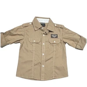 Quad Seven Boys Size 4 Khaki Button Up Shirt Military Style MCM 1976 - Picture 1 of 5