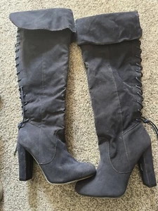 Boots Suede Charcoal Gray Thigh High Boots size 9.5 NWOT - Picture 1 of 4