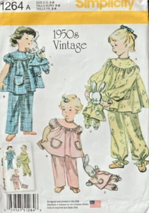 MÄDCHEN 50er Jahre Vintage Schlafanzug & Stoffhase (Gr. 3 - 8) Simplicity 1264 ungeschnitten - Bild 1 von 2