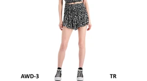 HIPPIE ROSE WOMEN'S FLORAL RUFFLED CASUAL SHORTS, BLACK/WHITE, MEDIUM - Picture 1 of 2