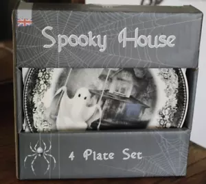 NUEVO EN CAJA 4 platos de aperitivo de comedor fino Eaton Halloween casa espeluznante araña fantasma - Imagen 1 de 11